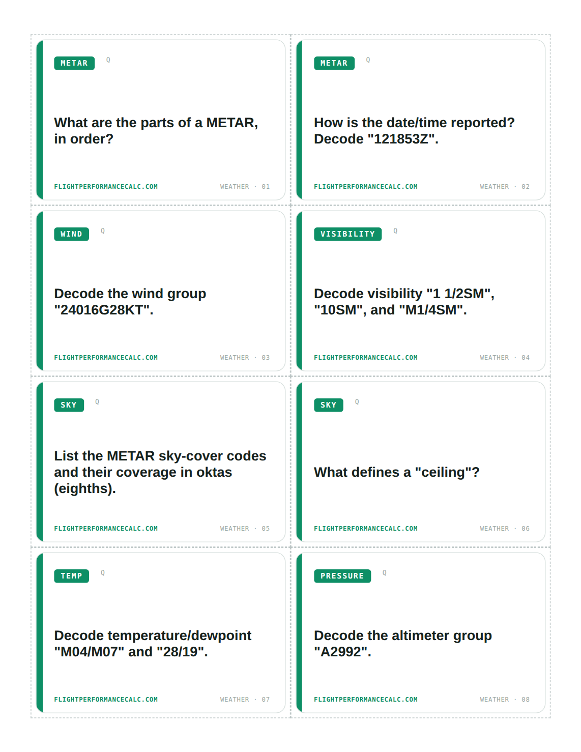Printable aviation flashcards for pilots